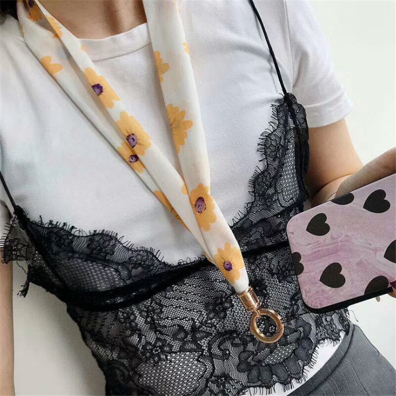 Lanière de foulard florale pour le cou de téléphone sangles de téléphone portable lanière de chaîne de téléphone longue clé de carte d'identité USB caméra MP3 clé de Badges suspendus