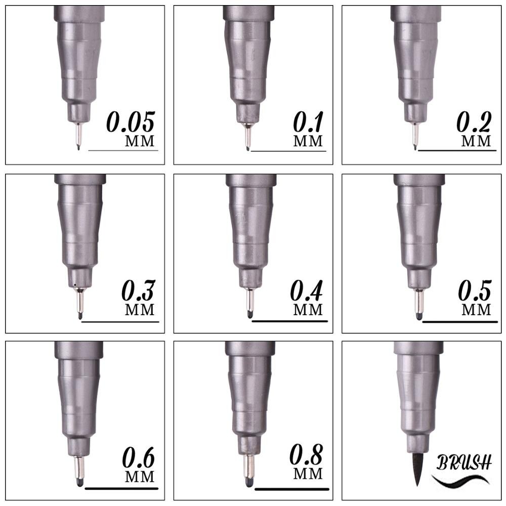9PCS Sakura Liner Pigma Micron Pens Fineliner Set brush Ink Marker Sketching Pens Black marker Pigment Tip for drawing artist