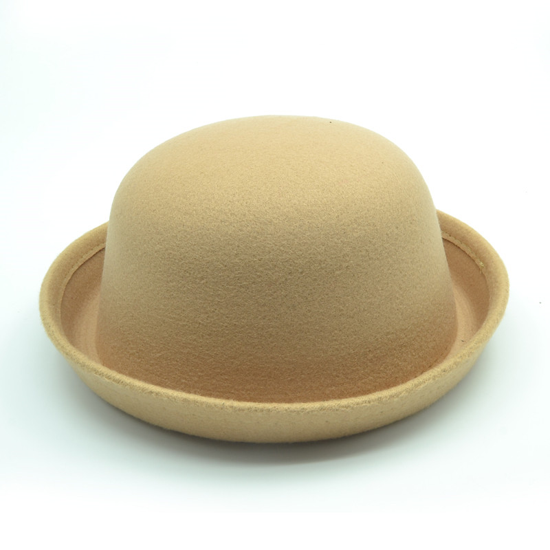 Little girls fedora hat Dome cap Children dress hats Kids caps felt hats wool felting Bowler caps: Khaki
