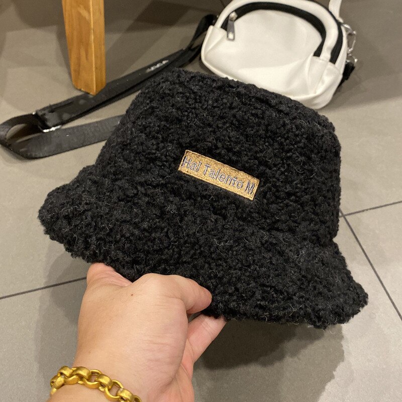 Unisex Pluizige Emmer Hoeden Bekken Hoed Mode Warmte Mooie Toevallige Mannelijke Hoed Hai Talento M Harajuku Warm Winter Hoeden: Black