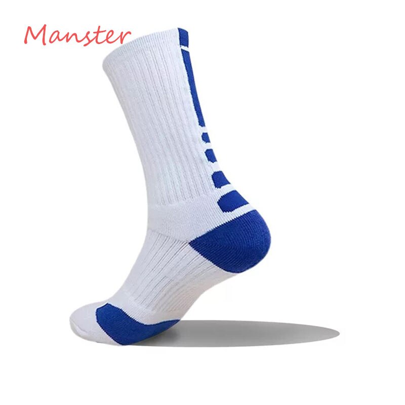 Men Socks Autumn Winter Male Thermal Compression In Tube Cotton Socks Kobe James Curry Durant Socks Casual Thick Sock: Long White Blue