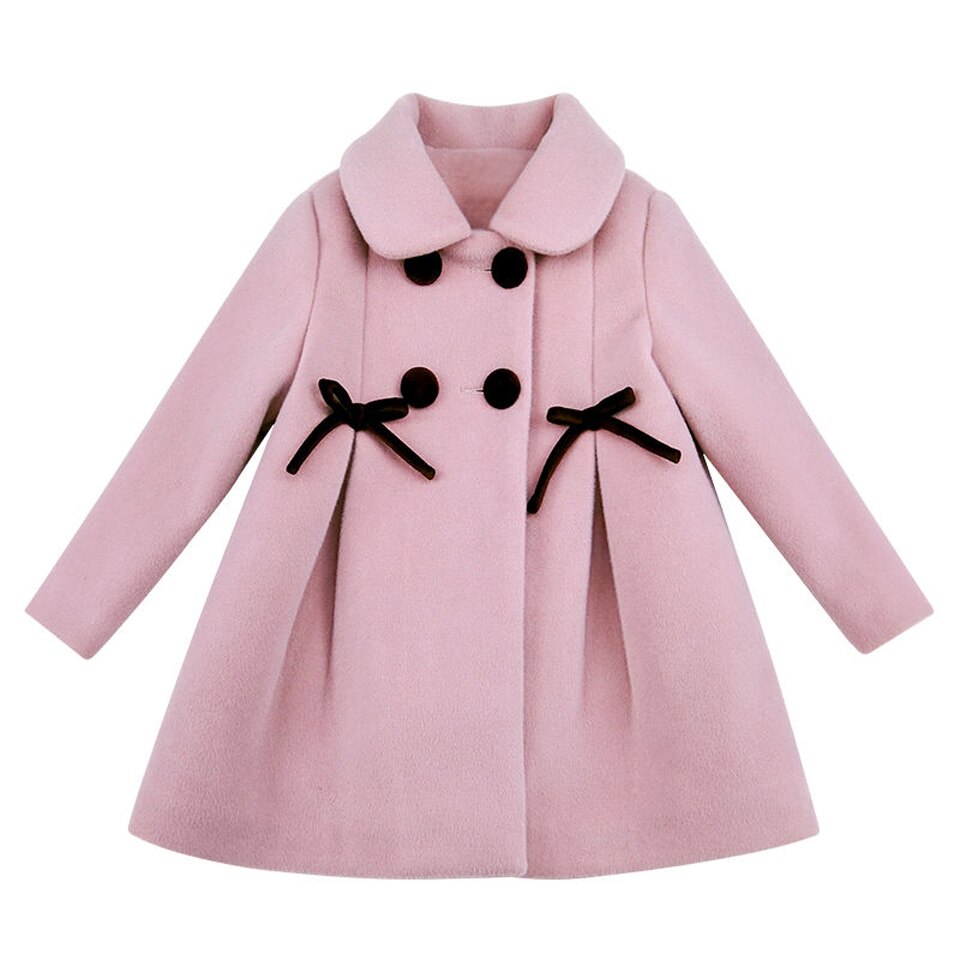 Woolen Coat For Girls Autumn Girls Jacket Bow Children's Clothes Christmas Pink Kids Outerwear Winter Girl Clothes 6 8 12 Year