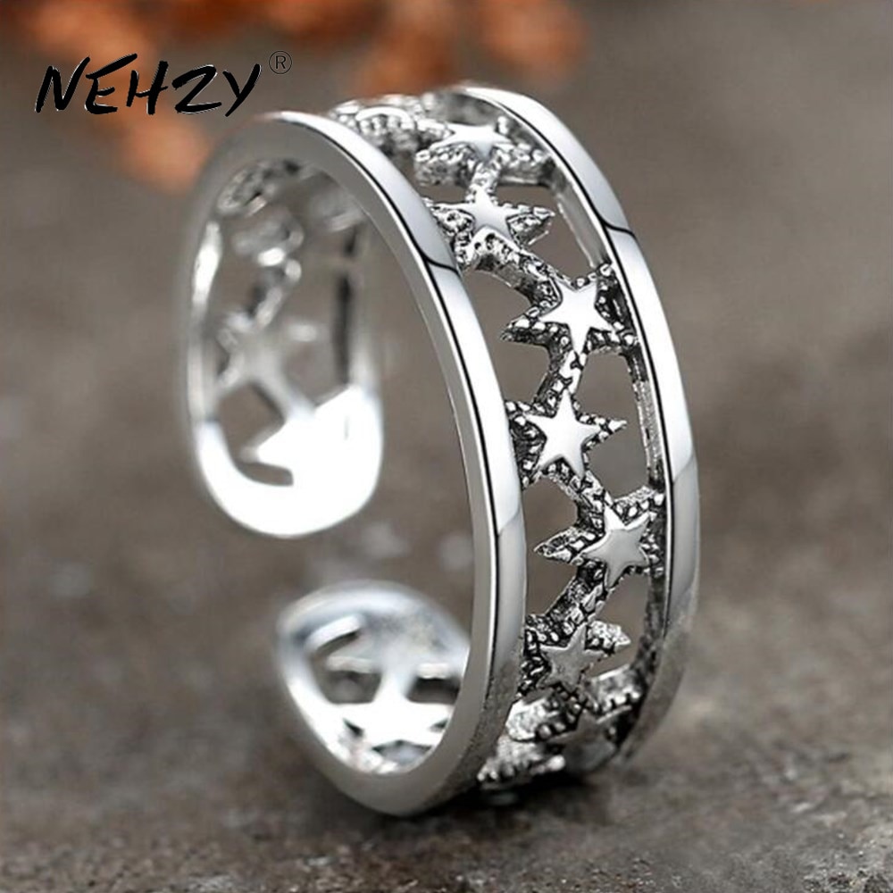 NEHZY 925 sterling silver ring woman jewelry retro simple Thai silver adjustable hollow star ring