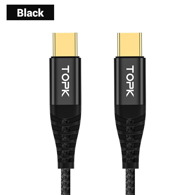 TOPK 1M 60W USB Typ C Kabel zu USB C Kabel für Samsung S10 Huawei Xiaomi Oneplus PD QC3.0 Schnelle Ladung Daten Kabel Typ-C Kabel: Black