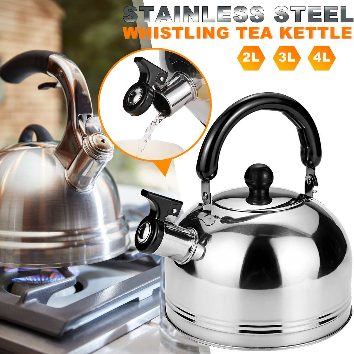 Stainless Steel 2L 3L 4L Water Kettle Induction Cooker Camping Kettles Stove Whistling Water Gas Teapot Cooking Tools Kitchen