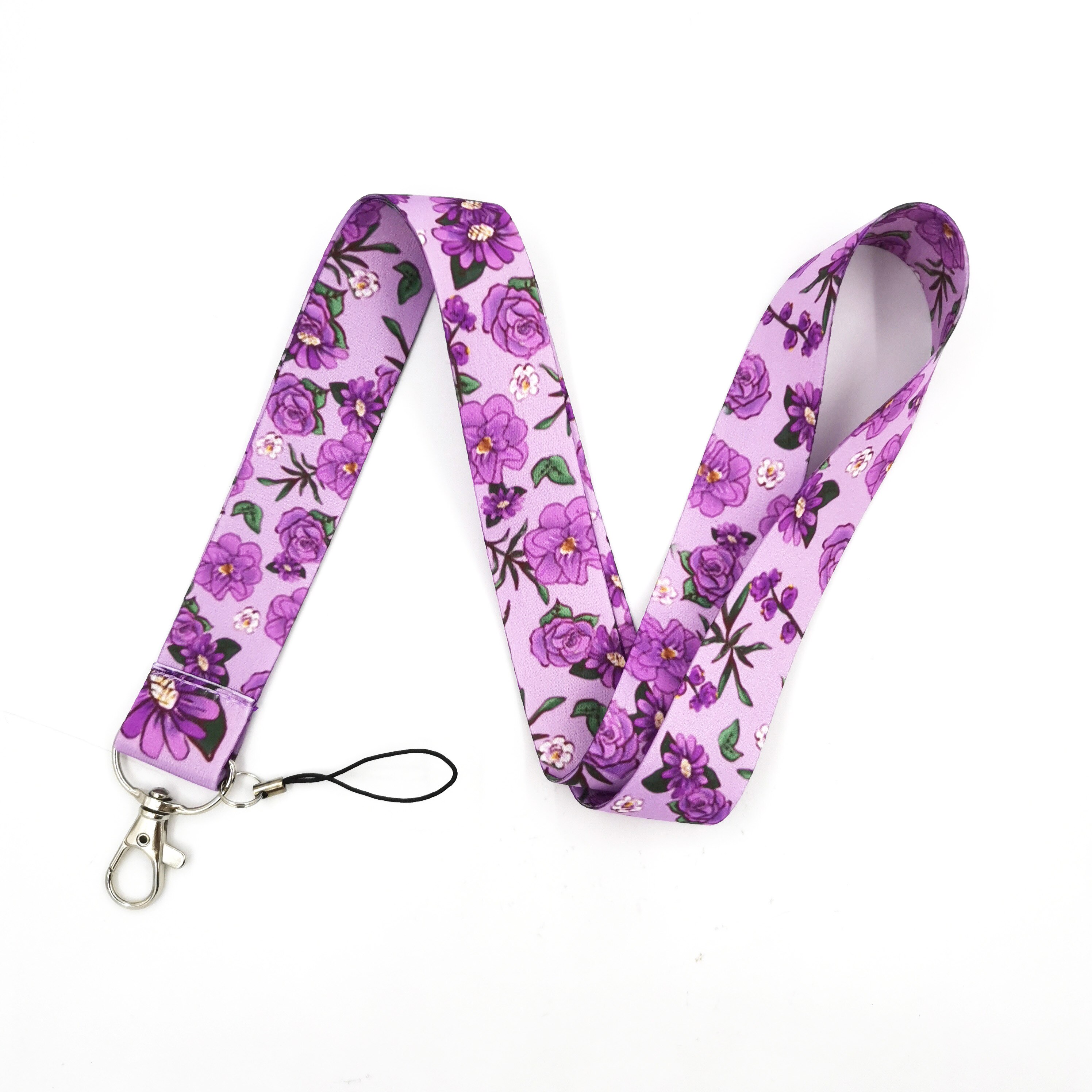 Zonnebloem Pruim Bloem Telefoon Neck Strap Sleutelhanger Lanyard Voor Sleutels Id-kaart Badge Houder Keycord Mobiele Accessoires: Purple Flower