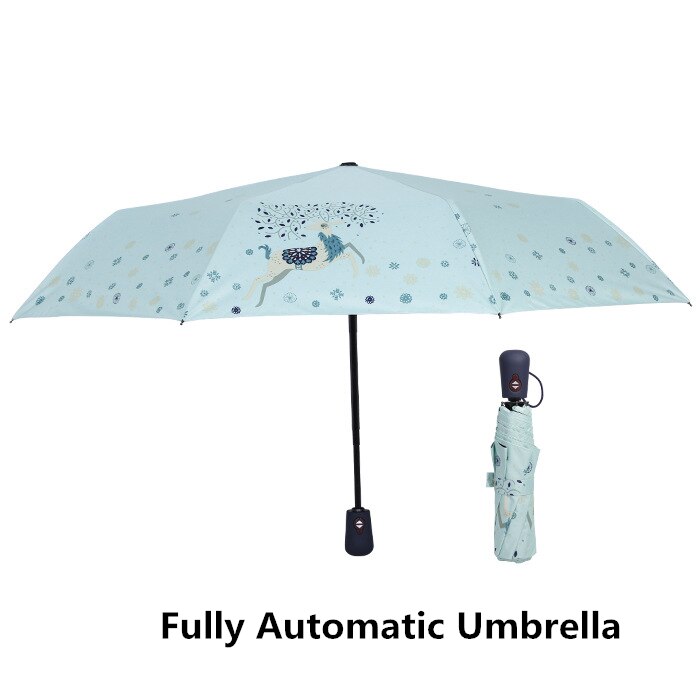 Keconutbe automatisk børns paraply vindtæt vandtæt tre foldende aluminium paraplyer regn kvindelig parasol børn paraply: Blå elg
