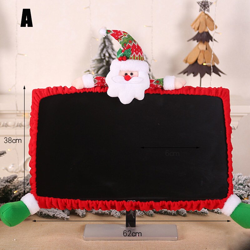 Christmas Computer Monitor Cover 3D Cartoon Flannel Screen Border Protector Christmas Decoration JS22: a