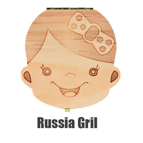 Tand Doos Portugue/Spaans/Engels/Nederlands/Frans/Russisch/Italiaans Hout Tand Doos Organizer Save melk Tanden Hout Opslag Tanden: russia girl