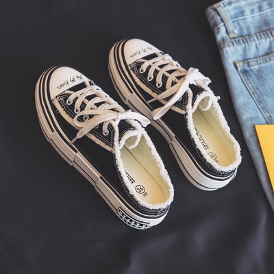 2022 sommer tøfler trendy sko uden hæl kanvas sko hvid dame stilfulde sneakers ingen ryg ensfarvede sneakers: Sort / 35