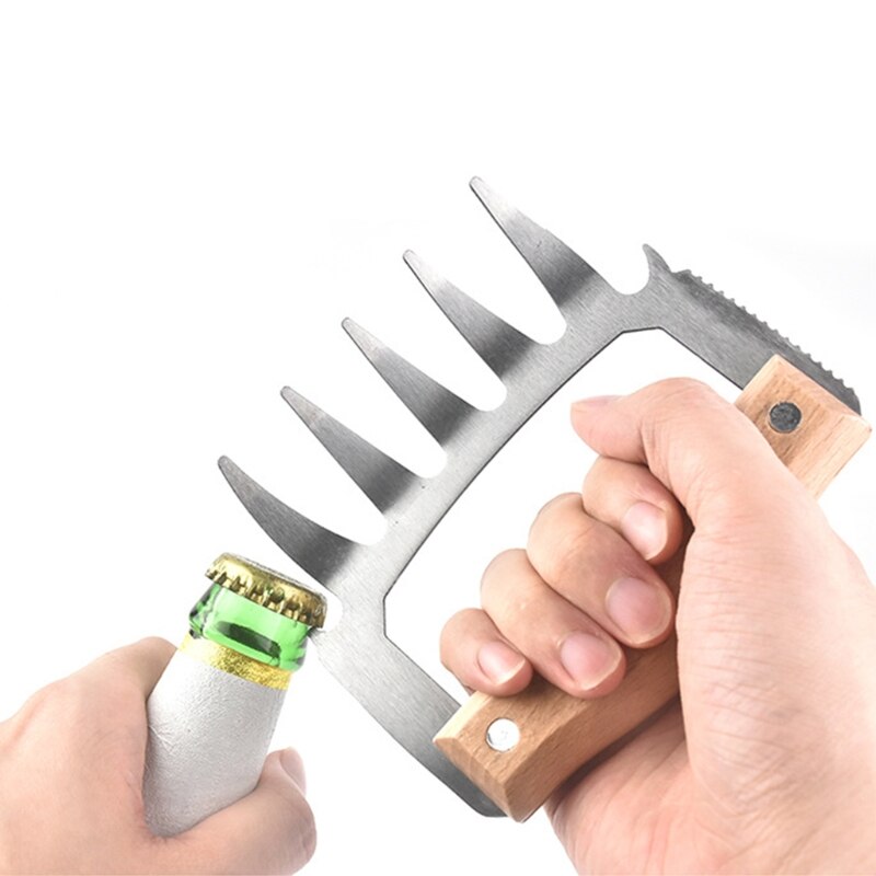 Meat Shredder Claws Multifunctional BBQ Meat Cutter Stainless Steel Wooden Handle Bear Claws Turkey Chicken Claws for Shredding