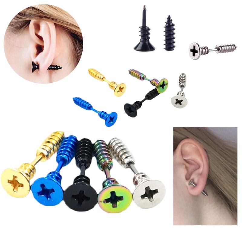 Punk Stijl Schroef Oorstekers Rvs Stud Oorbellen Mannen Vrouwen Accessoires Locomotief Rock Body Piercing Sieraden Unisex