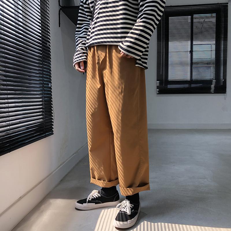 Brede ben bukser mænd kvinder streetwear hip-hop fritidsbukser japansk elastik talje løs jord farve baggy jogger mænd tøj