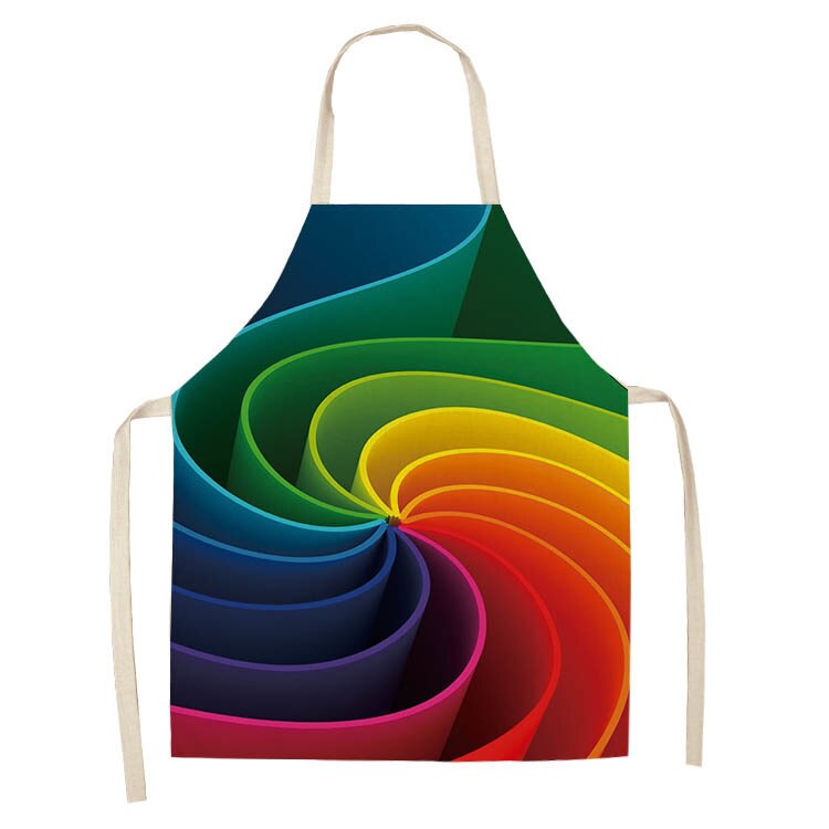 1 stuk regenboogkleurige geometrische keukenschort voor vrouwen katoenen linnen slabbetje huishoudelijke schoonmaakschort kookschort 53*65cm q0001: H