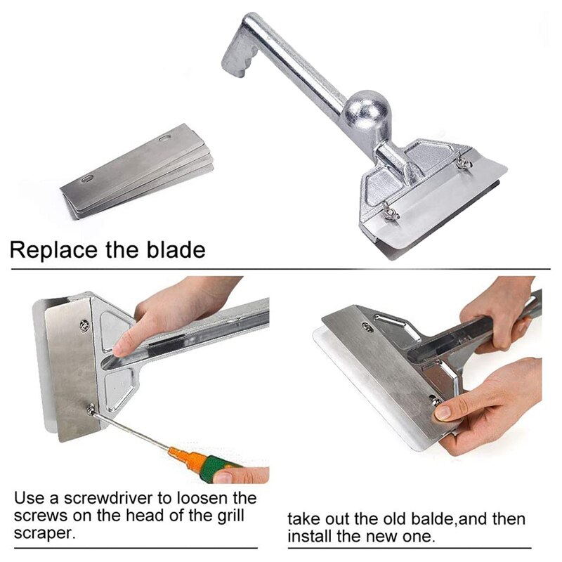 Outdoor Grill Scrapers, Casting Aluminum Commercial Griddle Scraper And 5 Blades And Small Slant Edge Grill Scraper