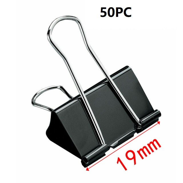 50PCS Metal Paper Clip Foldback Metal Binder Clips Black Grip Clamps Paper Document Office School Stationery Multi-Life Artifact: 19mm(50pc)