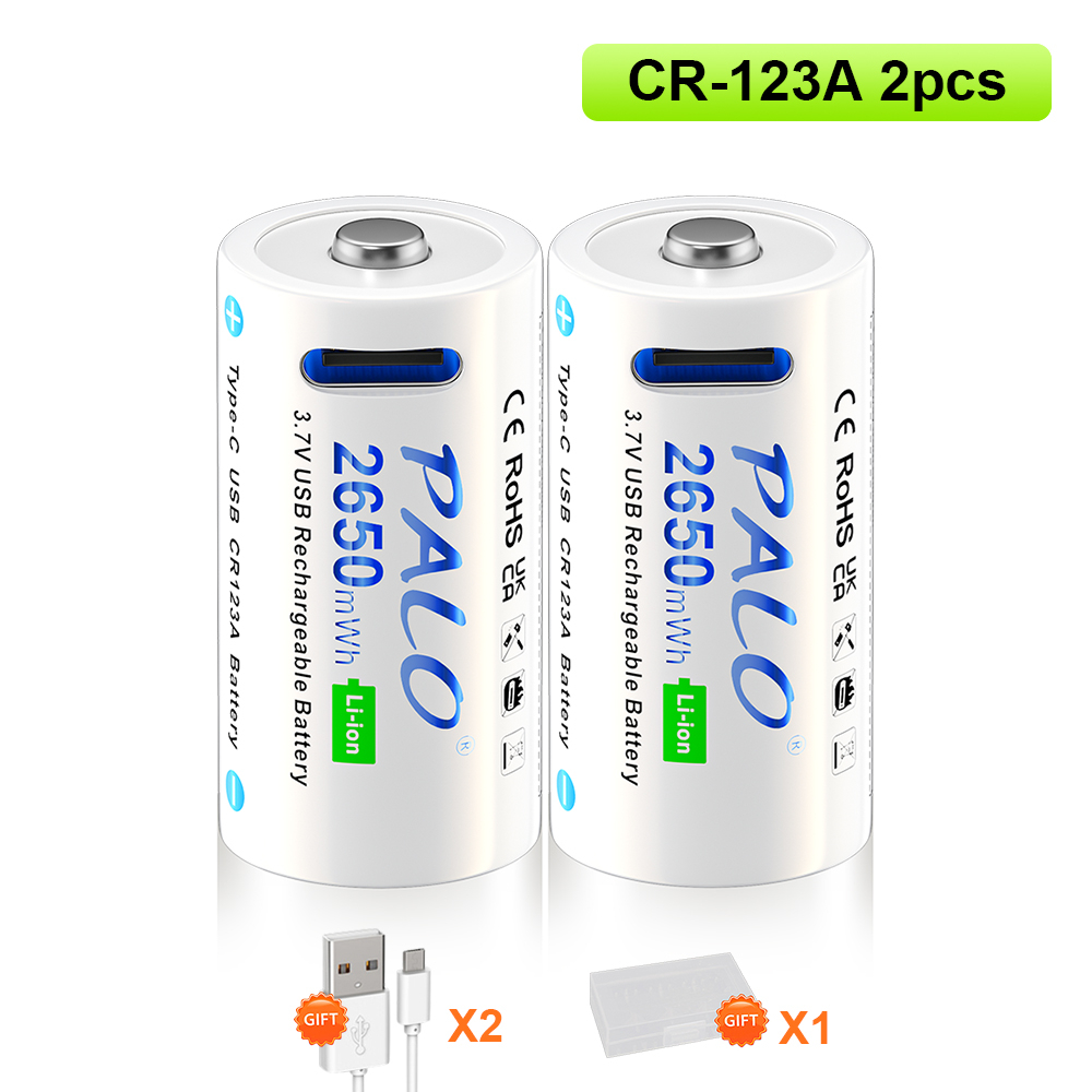 16350 USB CR123A Rechargeable Battery with Type C Port 2650mWh CR123 16340 Batteries Pack RCR123 Lithium Charge for Flashlight: Beige