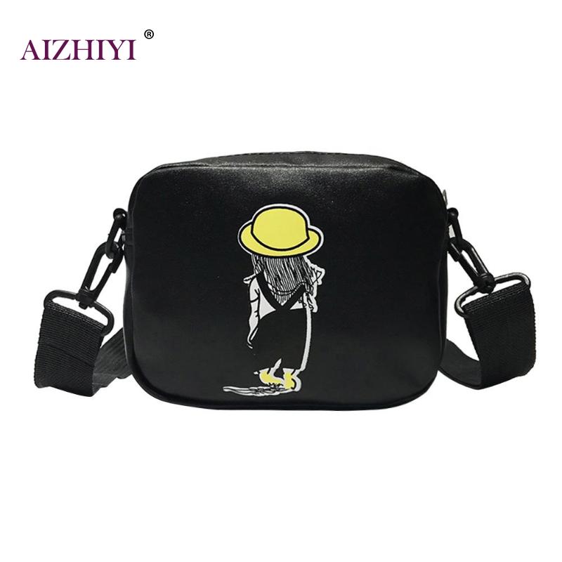 Mulheres dos desenhos animados impressão praça bolsas de ombro mensageiro casual couro do plutônio feminino crossbody sacos bolsa feminina mujer