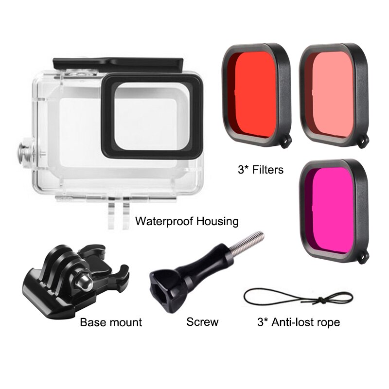 Kit de filtros Paquete de 3 lentes de Color rojo Magenta Filtro de Color rojo para GoPro Hero 5 6 7 negro 45m carcasa impermeable accesorio de carcasa: Kit E