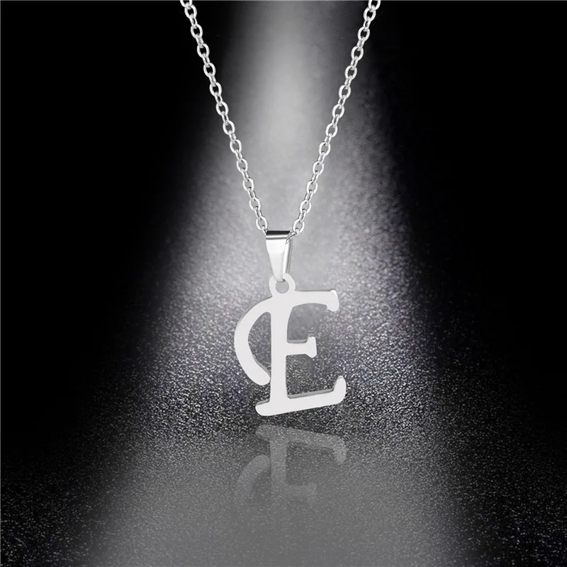 Silber Farbe 26 Briefe Schmuck Englisch Alphabe Halsketten für Frauen Halsband A B C D E F G H I J K L M N O P Q R S T U V W X Y Z: E