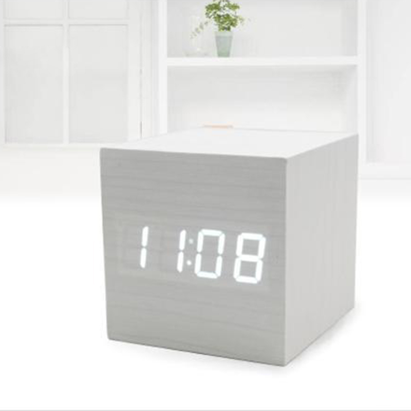 LED Digitale Holz Wecker Würfel Timer Kalender Thermometer Stimme Kontrolle Anti-Schlummern Schreibtisch Tisch Werkzeuge Heimat Dekoration