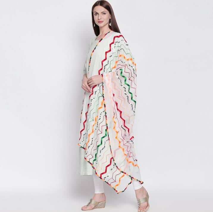 Forår sommer indien sarees kvinde etniske stilarter broderi tørklæde dupattas smuk farve behageligt sjal