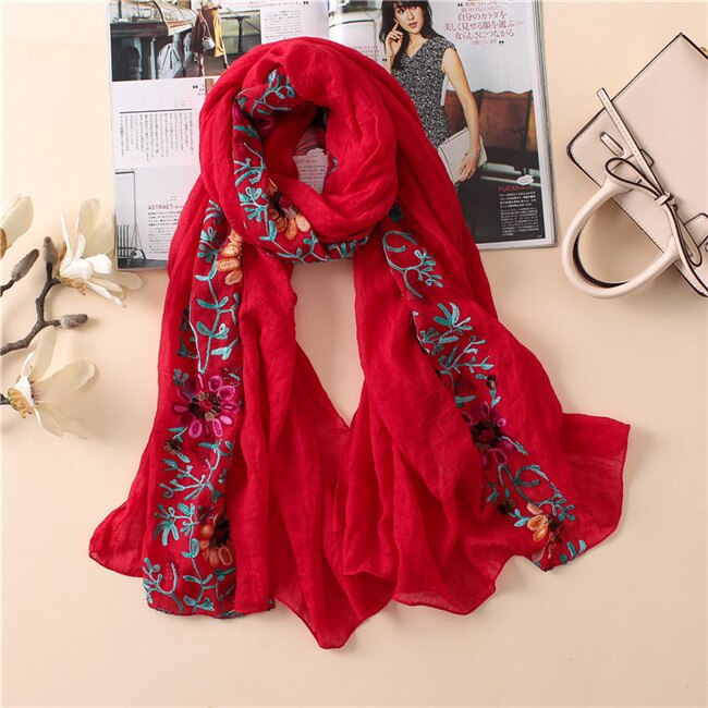 Chal de viscosa Floral bordado liso, bufanda de pañuelo indio, bufandas y chales de algodón con estampado, Foulard suave, gorro Hijab musulmán, 2022: Negro