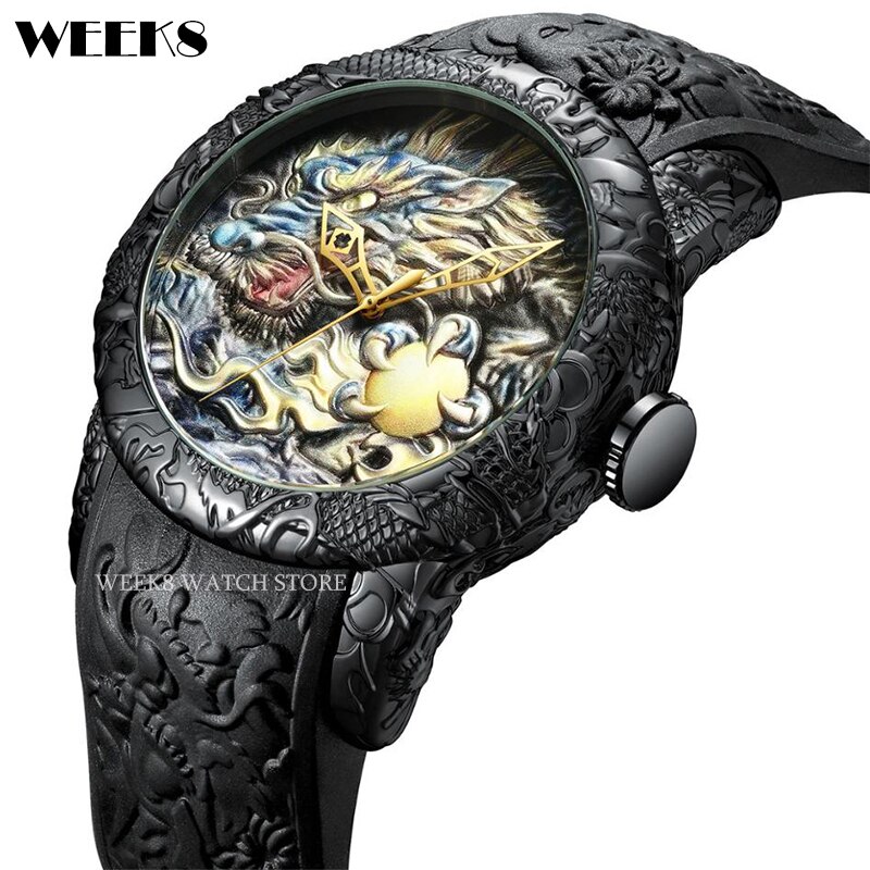 Montre de luxe en forme de Dragon noir et or pour hommes, montre à Quartz, style Hip Hop, étanche, créative: 02 no calendar