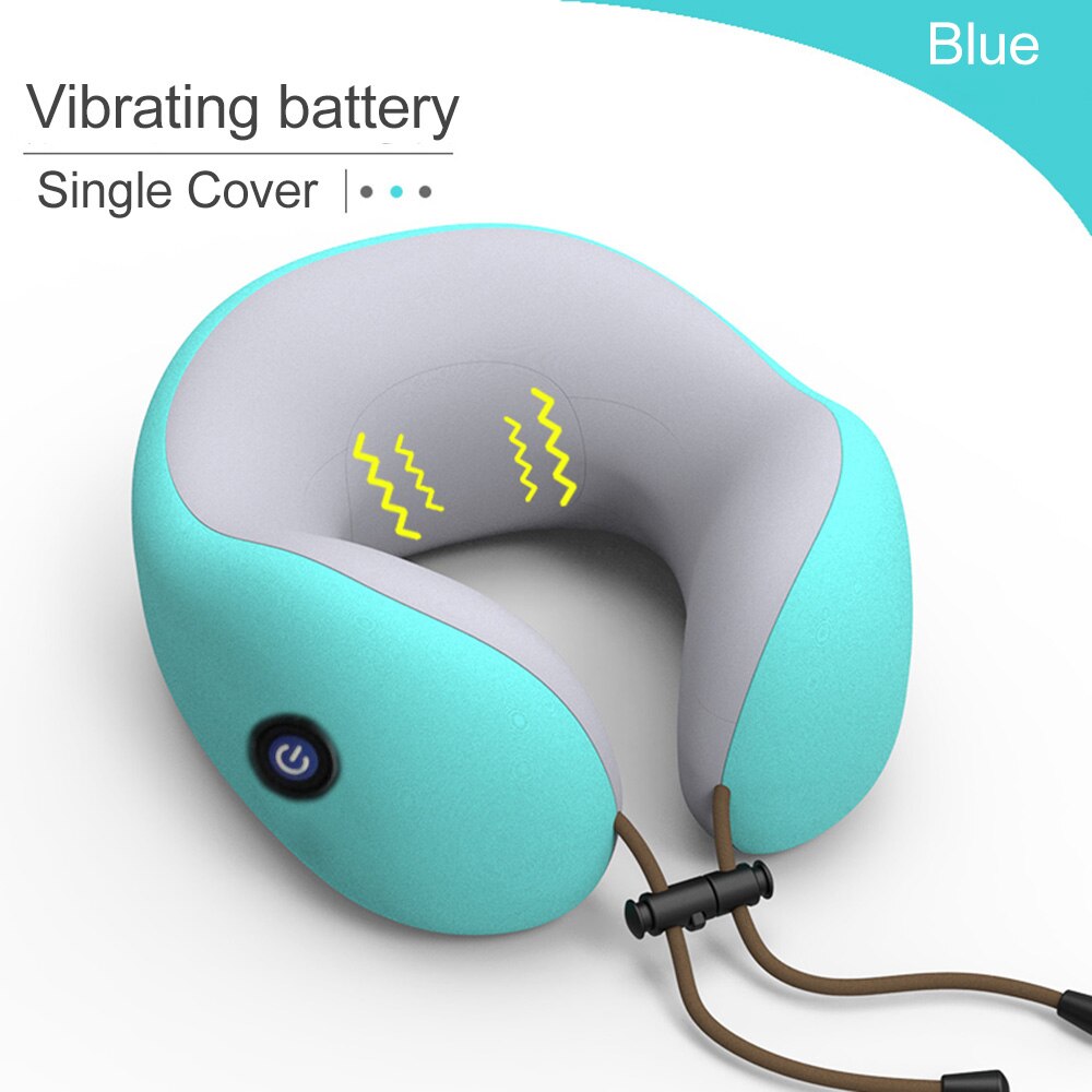 JINSERTA Elektrische Massage Nekkussen Hoofdsteun Reizen Kussen Therapie U-vormig Kussen Massager voor Thuis Kantoor Rust: Blue-Shake-battery