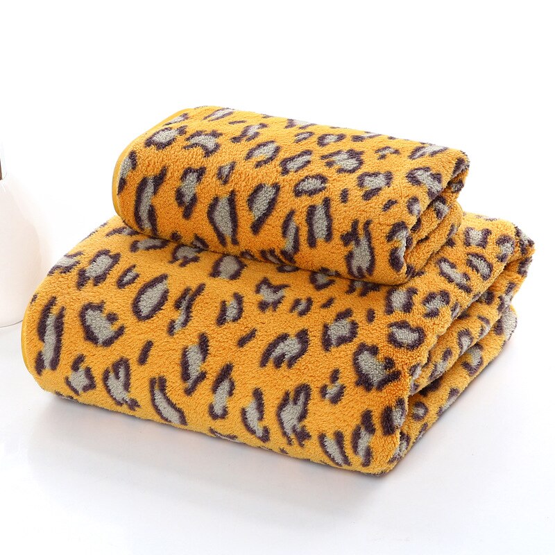 Leopard coral fleece badehåndkle sett for voksne og barn badehåndkle: Gul