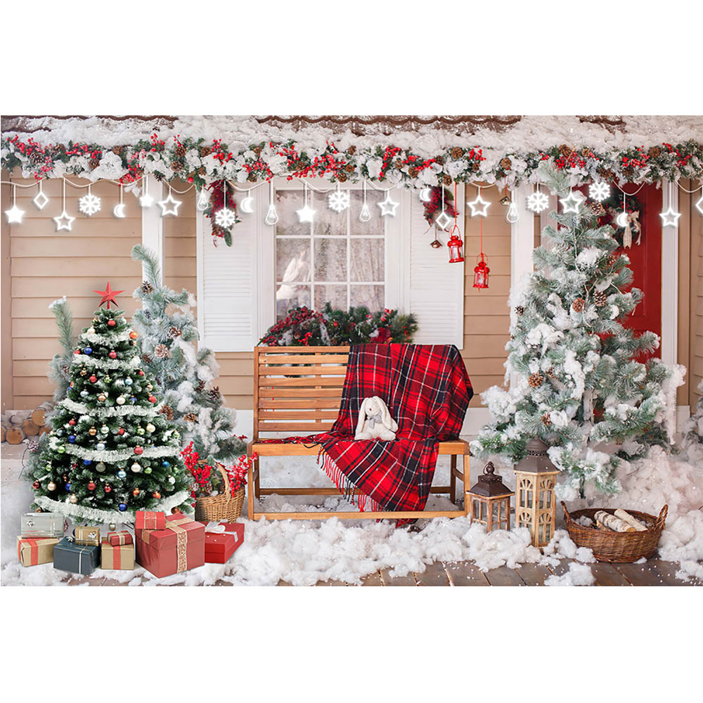 Natal casa de madeira pano de fundo decorações inverno neve recém-nascido adulto retrato fundo presente árvore de natal festa de família adereços