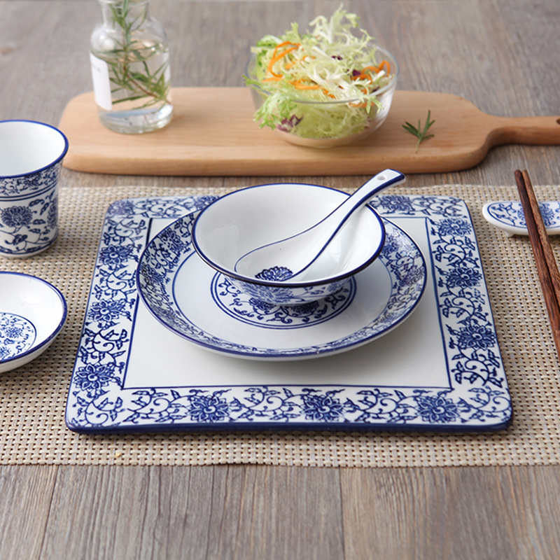 Chinesische Restaurant Geschirr Blau Und Weiß Kombination Hause Schüssel Erzähler Löffel Tasse Suppe Schüssel Geschmack Erzähler Essstäbchen Halfter