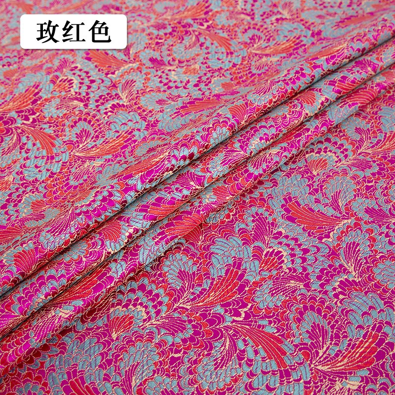 Chinese imitation silk style brocade pattern jacquard pattern fabrics cheongsam kimono diy damask sewing material: Rose red fabric