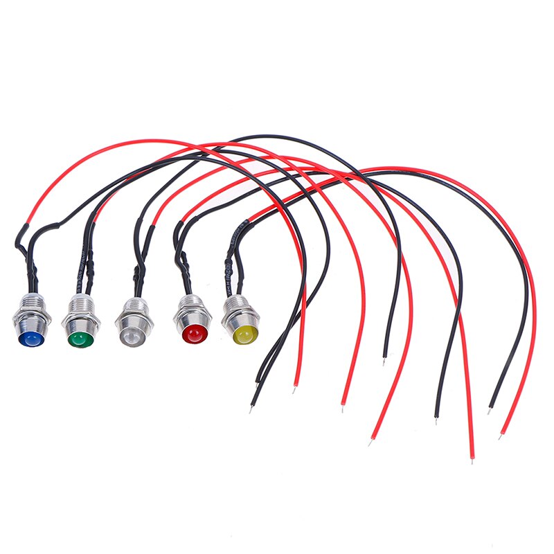 1 Uds 8mm 23cm indicador LED de Metal piloto Dash luz 12V lámpara de coche camión indicador luces Accesorios