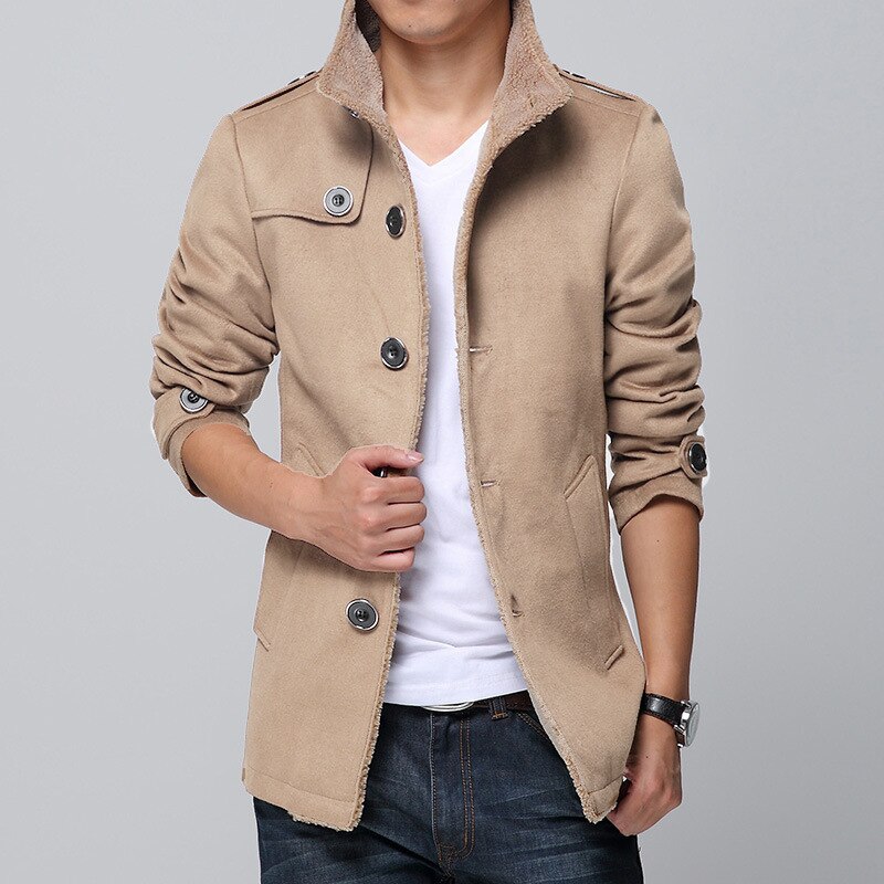 Manteau d'hiver noir pour hommes, manteau épais à manches longues, grande taille, coupe-vent vêtement d'extérieur en laine mélangé 3xl 4xl
