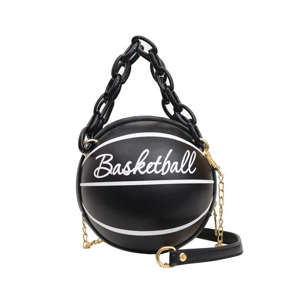 Personality Basketball Purses For Teenagers Women Shoulder Bags Chain Hand Bags Female Leather Pink Bag Small Totes: Black