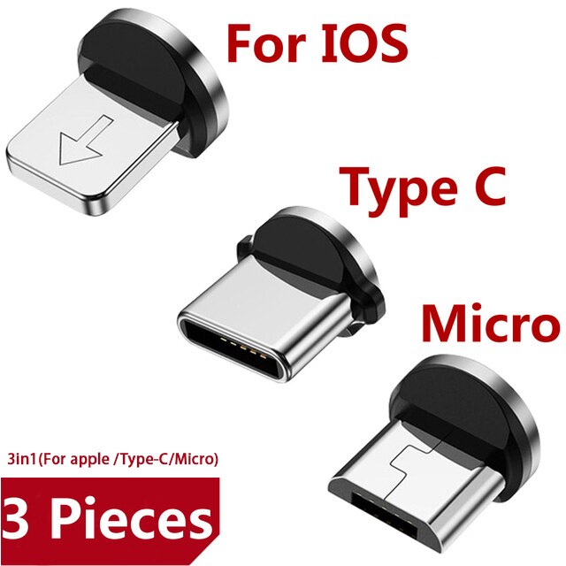 Spina magnetica Micro USB tipo C adattatore per cavo di ricarica per Iphone V8 connettore magnetico telefono cellulare: 3 pcs Plugs