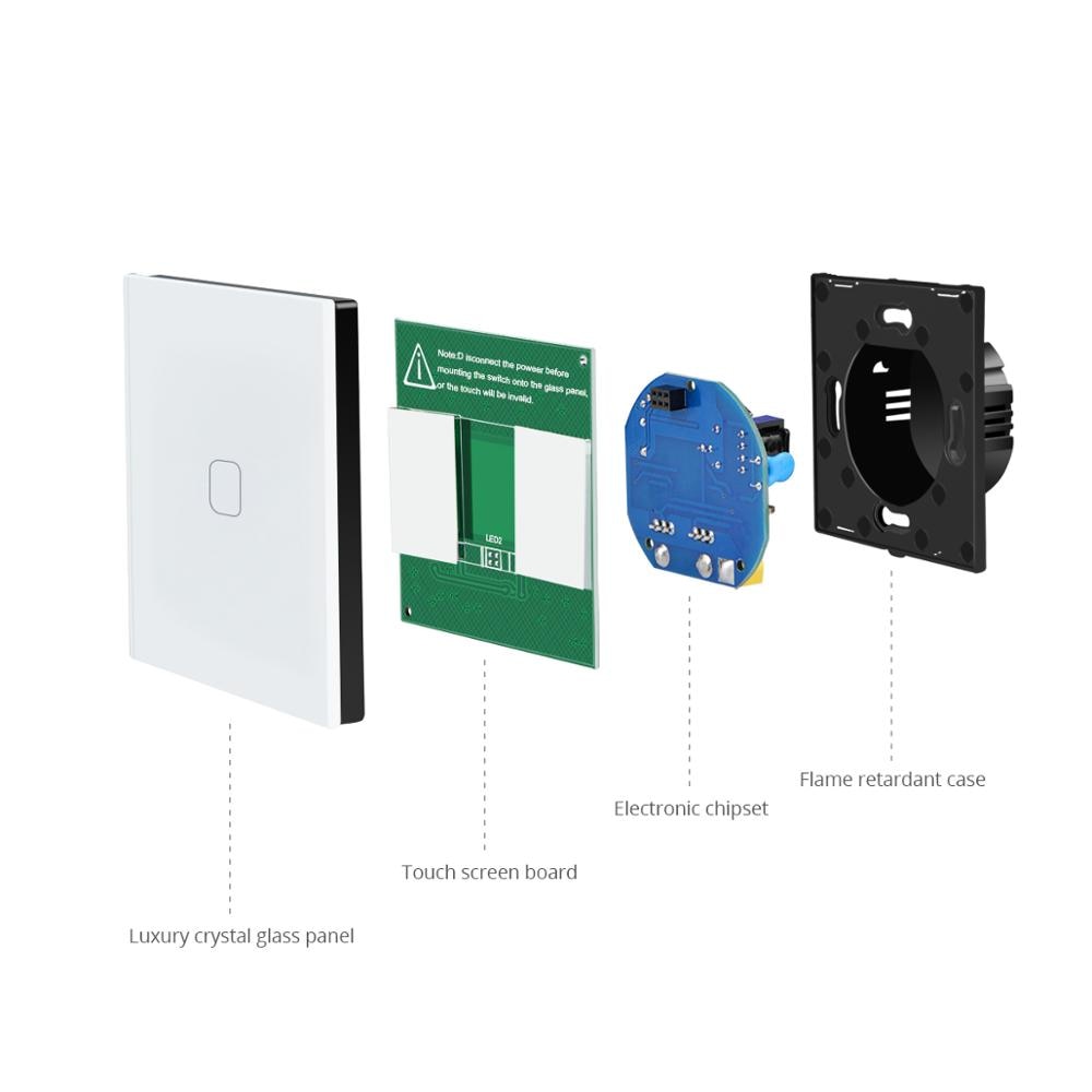 Sensor de pantalla táctil AIMENGTE de 220V Interruptor de luz LED 1/2/3 entradas, Interruptor táctil de pared de vidrio, módulo de Panel de Control empotrado