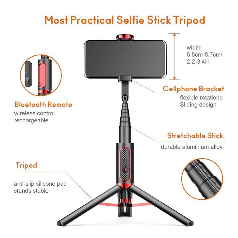 Selfie Stick Tripod - 80cm Extendable - Bluetooth Remote - for iPhone & Android Smartphones