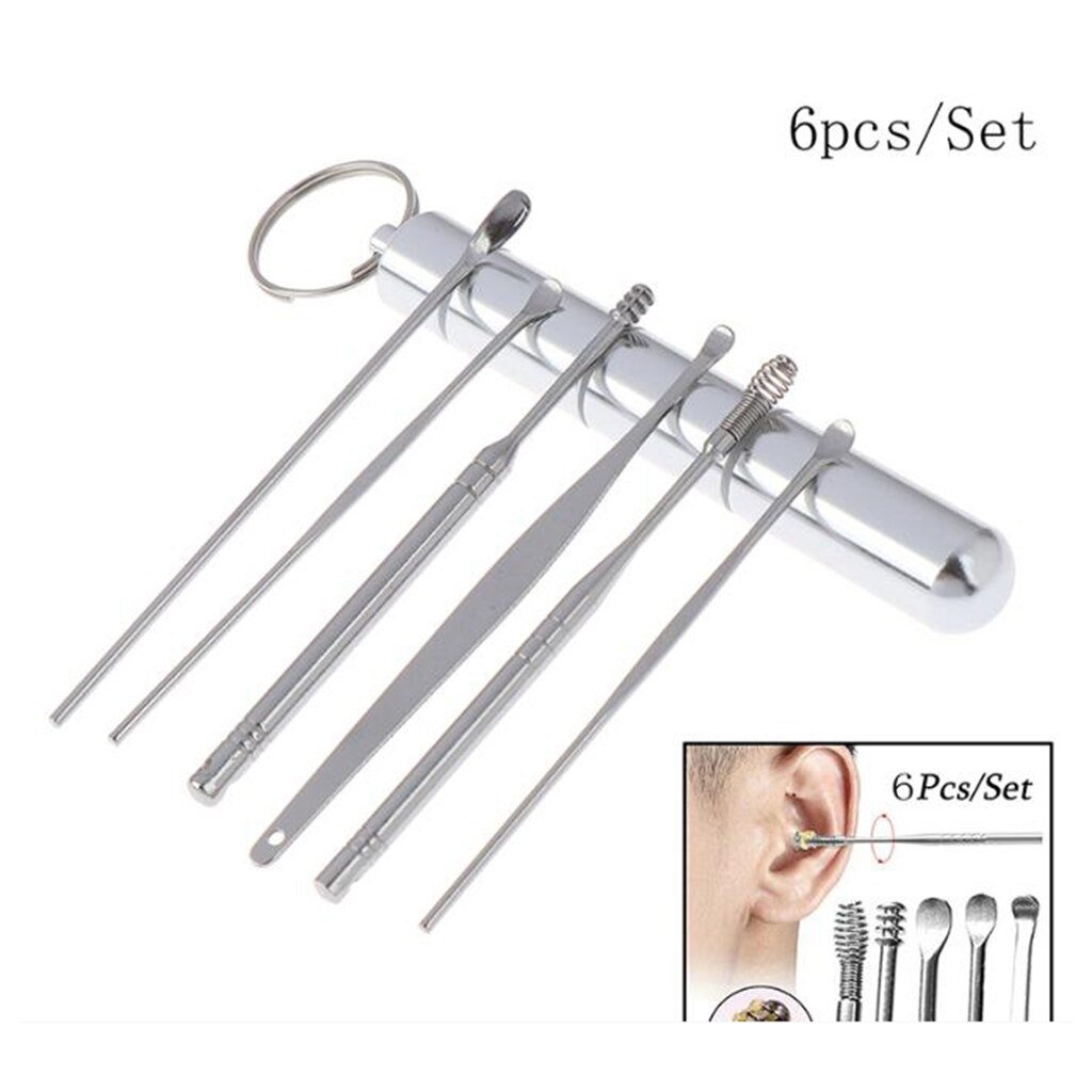 6 Piece Ear Cleaner Tool Stainless Steel Ear Wax Removal Kit Ear Cleaning Spoon Set Ears Tool Ear Pick Tool with Storage Box