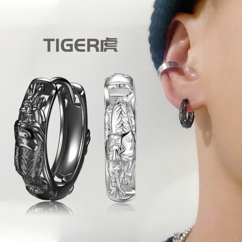 KOFSAC New Fashion Hip Hop Rock creativo Tiger Hoops Lovers gioielli orecchini in argento Sterling 925 per uomo donna accessori per feste
