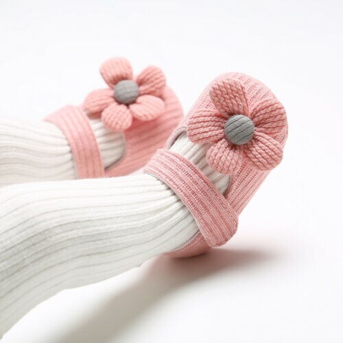 Spring 0-18M Baby Girl Big Flower Crib Shoes Buckle Strap Soft Bottom Cotton Anti-Slip Toddler Infant Footwear 3 Colors
