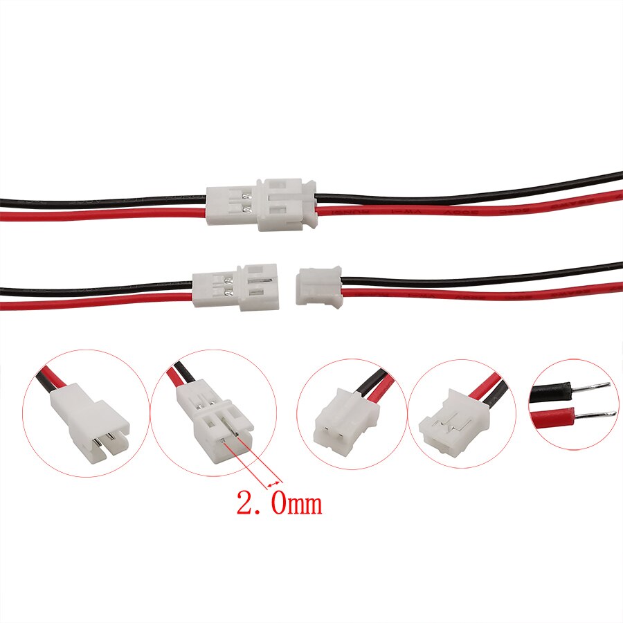 5/10/20Pairs 20CM 2Pin JST PH 2.0 Connectors JST Cable Male Plug to Female Jack 2P Pitch 2.0mm 26AWG Wire Connector