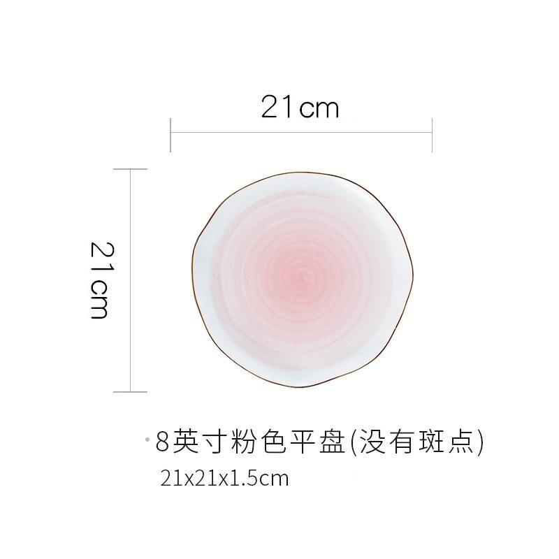Marble Plates Ceramic Dinner Set Gold Inlay Porcelain Dessert Plate Steak Salad Snack Cake Plates Tableware Dinnerware Sets: 8 Inches pink