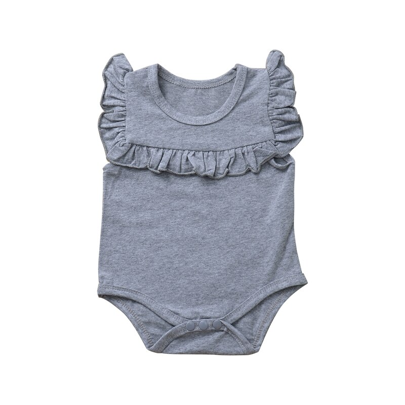 Bebis sommar kläder nyfödd bebis kläder volang ärmlös body solid playsuit jumpsuit outfits soldräkt: Grå / 0-3m