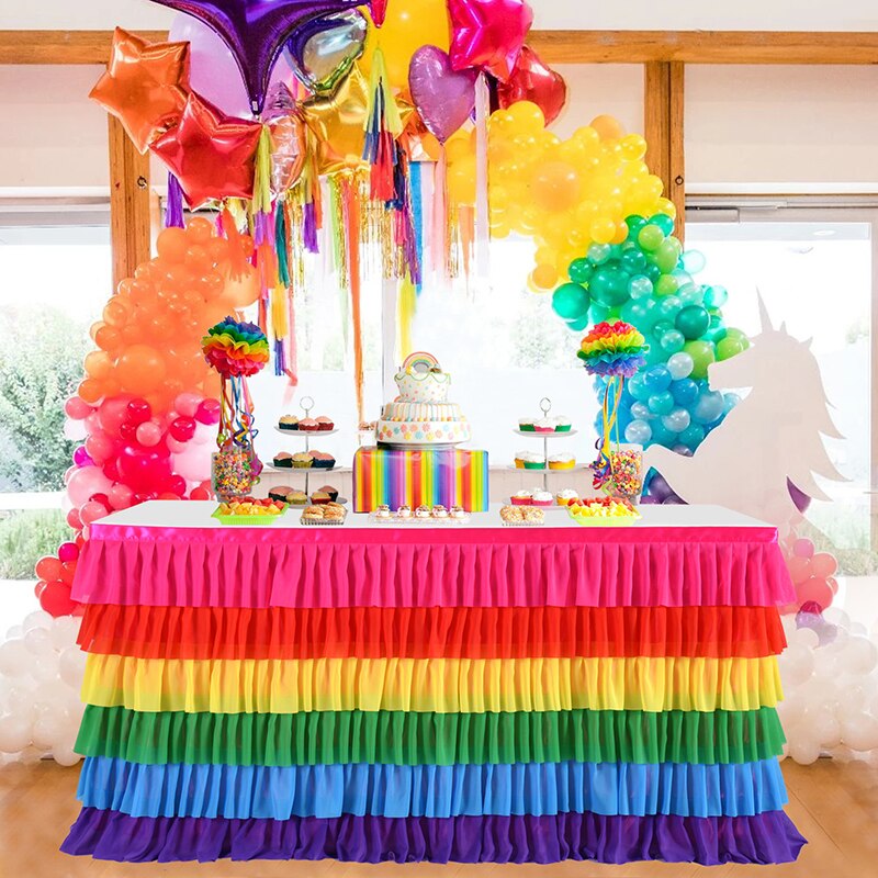Rainbow Tablecloth Table Skirt 6 Colors Rectangular Table Birthday Party Christmas Decoration Easy To Install