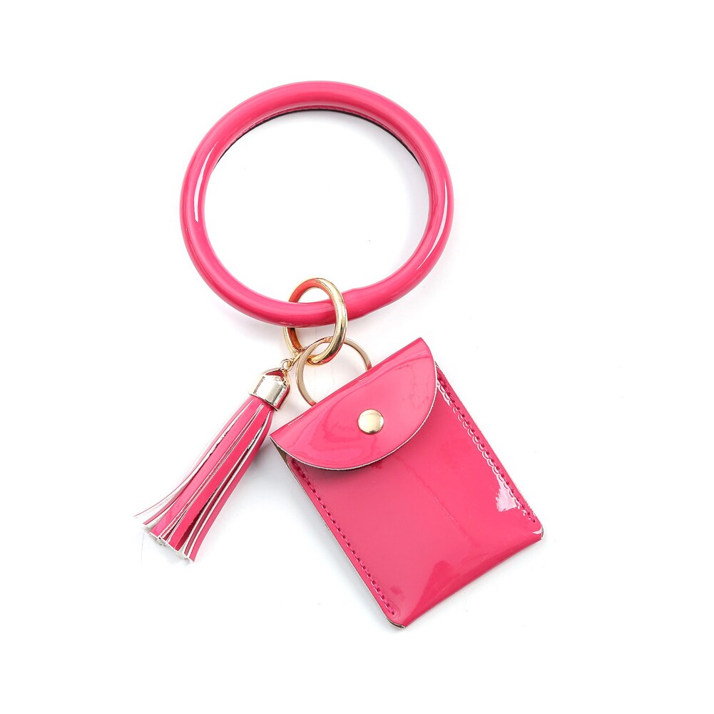 Bracelet Keychain Card Holder Lightweight Wristlet Clutch Bag with Circle Keyring Tassel for Women Girls: Rose Red