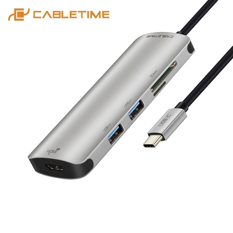 Cabletime Usb C Hub Type C Naar Usb 3.0 Hdmi 4K Tf Sd Kaartlezer 6 In 1 USB-C oplader Voor Laptop Pc Matebook Macbook Pro C040