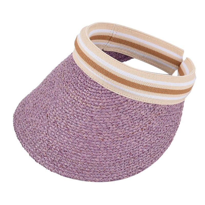 USPOP colorful raffia sun hats women natural straw hats beach hat sun visor cap shade: Lavender