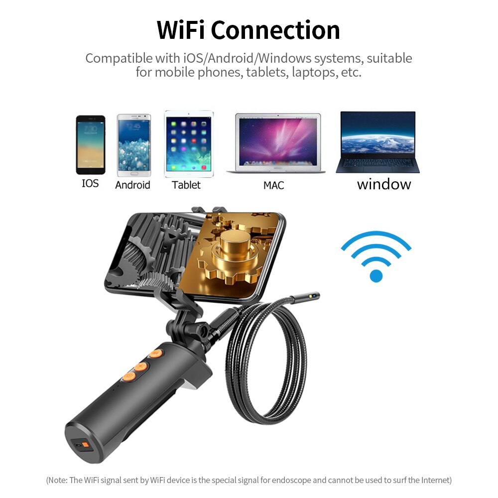 Wirelessly Fidelity Connected Industrial Endoscopy Borescope Inspection Double Camera Adjustable Brightness LEDs 8mm Lens IP68